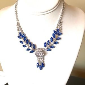 Royal Blue Silver Vintage Crystal Necklace